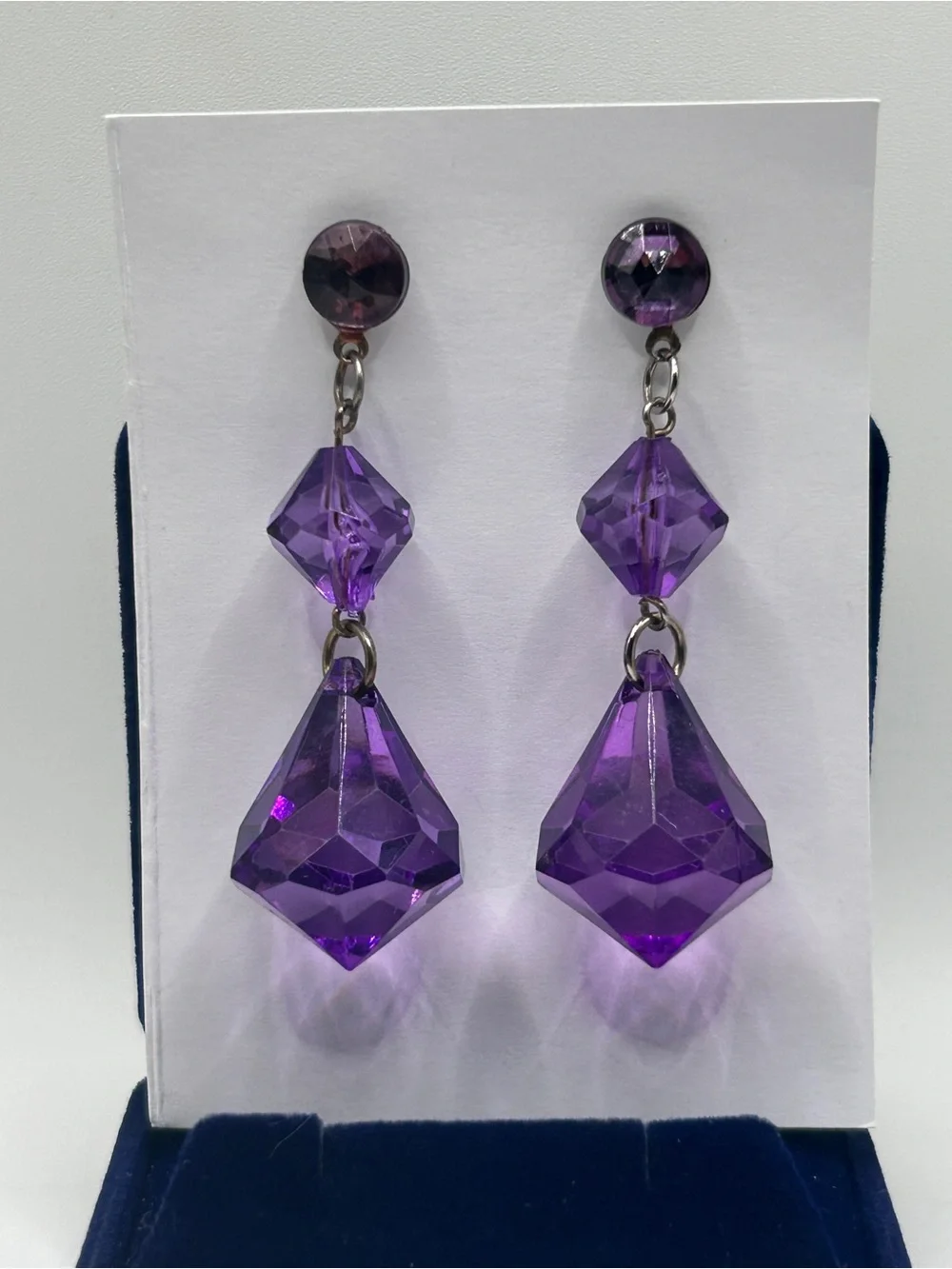 Vintage Purple Faceted Dangle Drop Earrings - Women's Jewelry